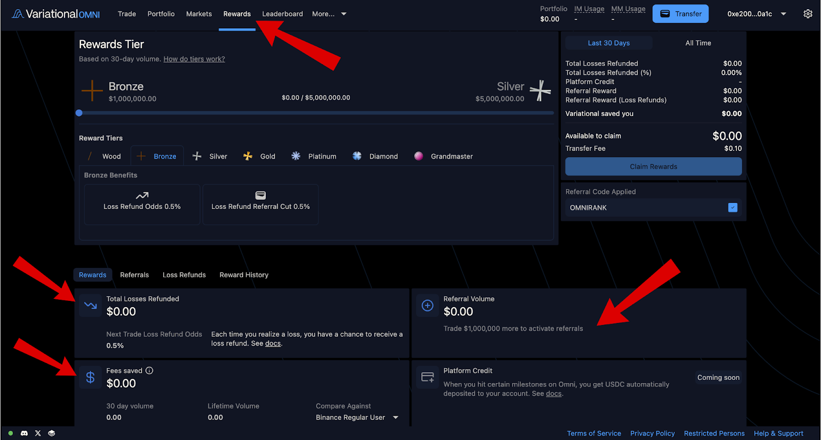 Màn hình rewards Airdrop Variational