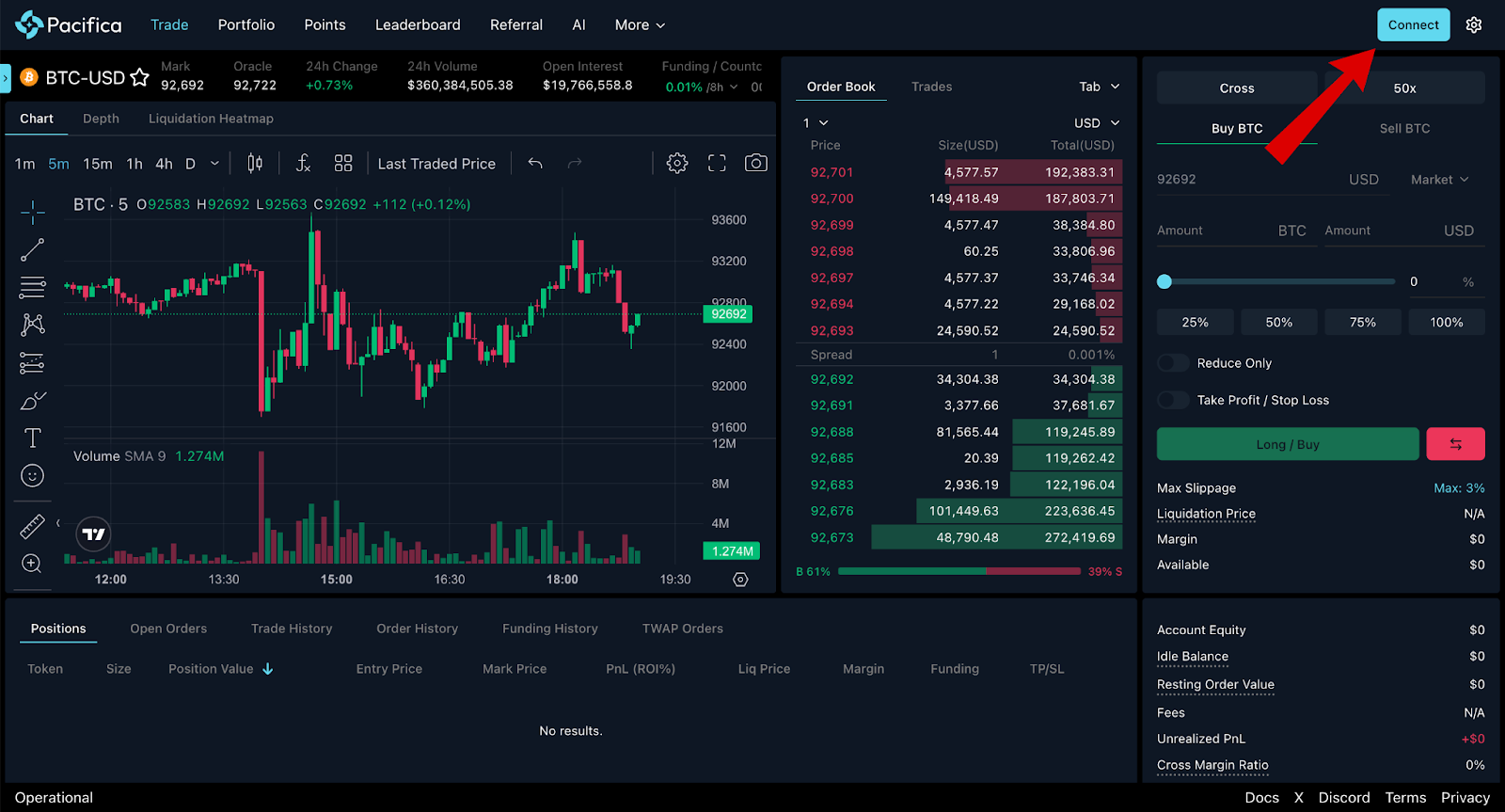 Kết nối ví Airdrop Pacifica