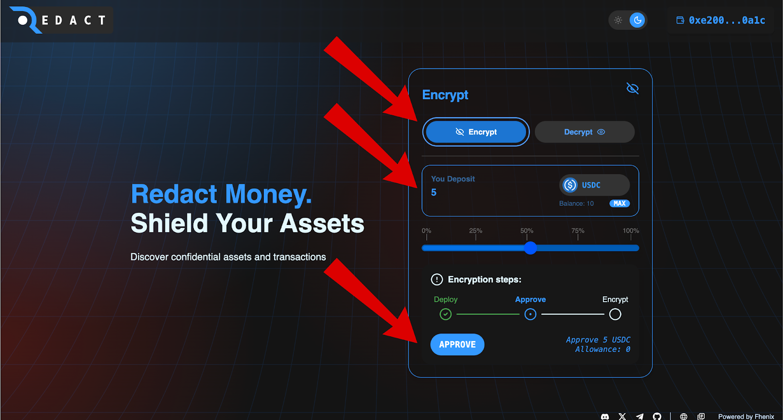 Màn hình mã hóa Fhenix Testnet