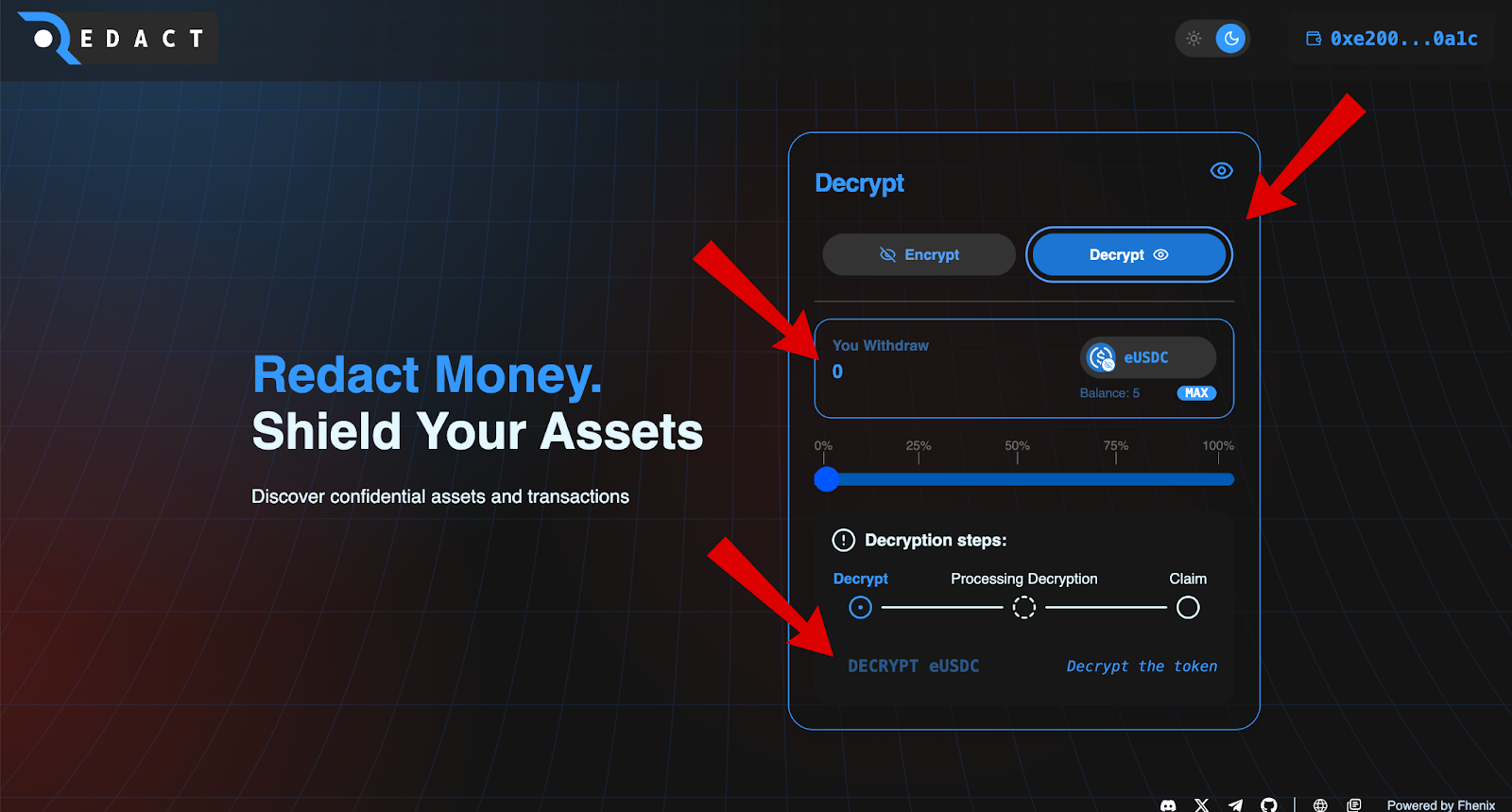Màn hình giải mã Fhenix Testnet