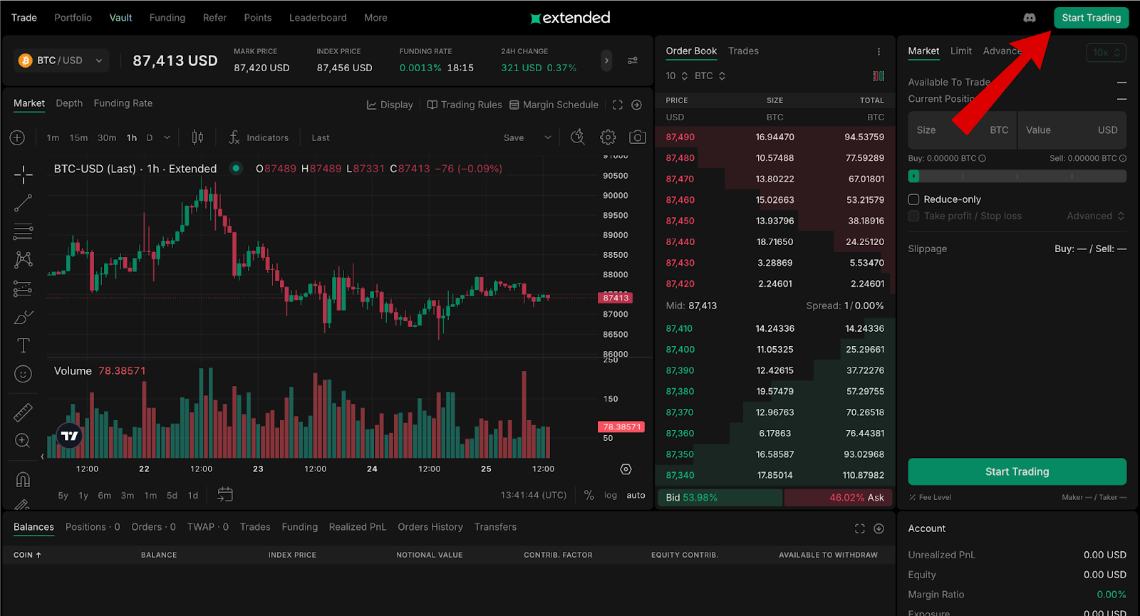 Màn hình kết nối ví Airdrop Extended Exchange