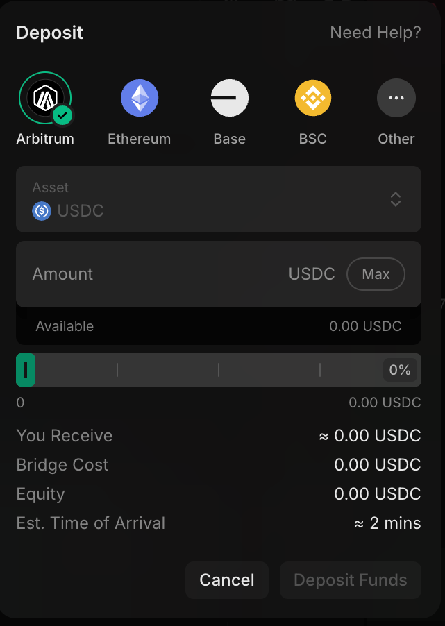 Màn hình nạp tiền Airdrop Extended Exchange