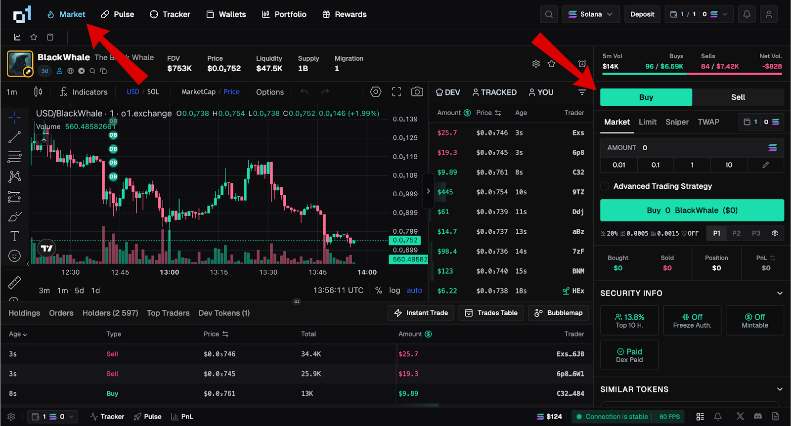 o1 exchange airdrop trading screen