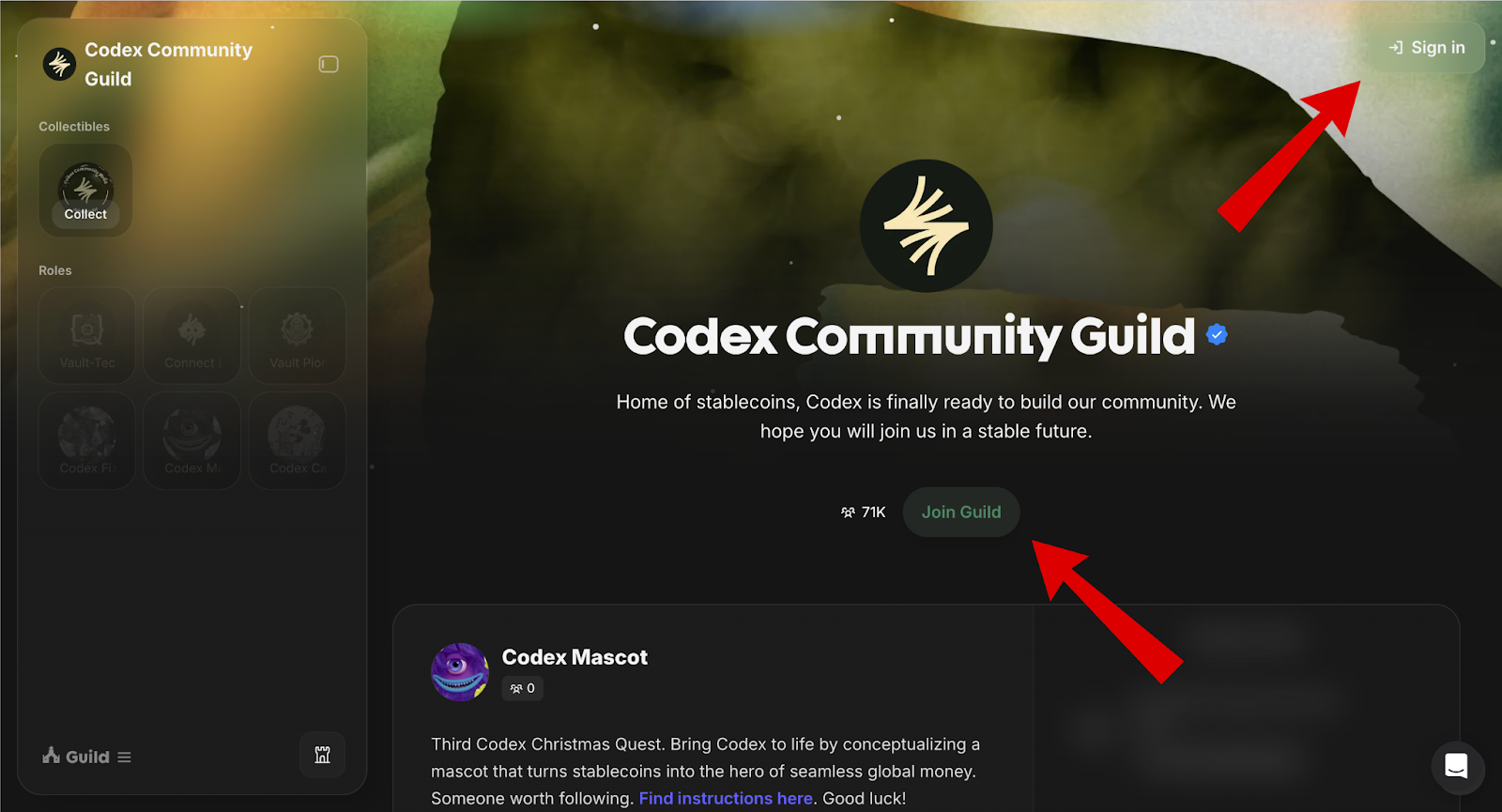Codex airdrop guild screen