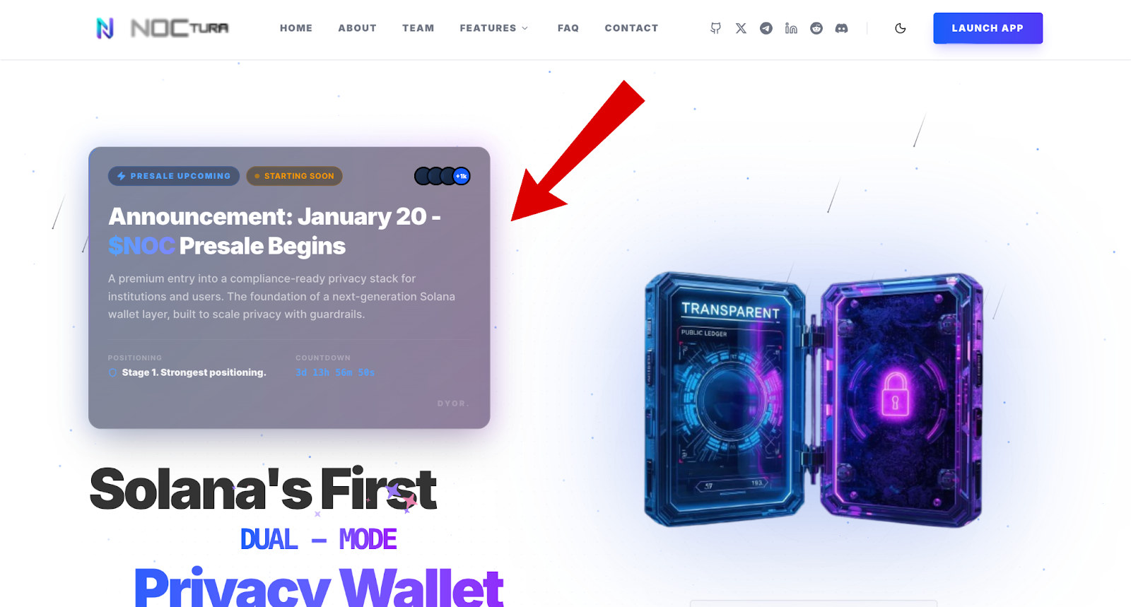 NOCtura presale screen