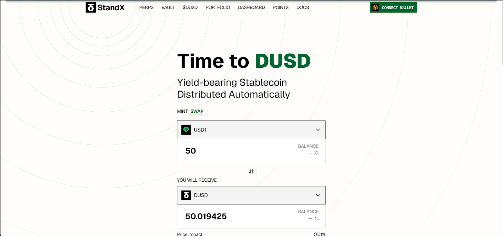 StandX dusd stablecoin mint